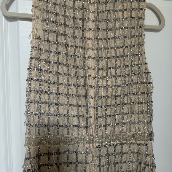 Mac Duggal Beige Sleeveless High neck beaded midi dress - Picture 9 of 16